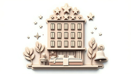 Hotel Booking Clipart Embossed 3D hotel building clipart with stars on top.