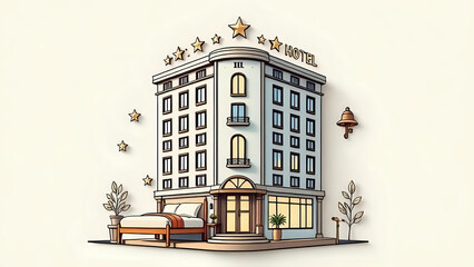 Hotel Booking Clipart Embossed 3D hotel building clipart with stars on top.