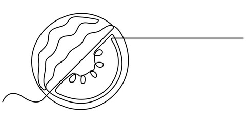Watermelon continuous one line drawing, fruit vector illustration, watermelon fruit continuous line vector illustration, Fresh watermelon line art outline, Continuous one line drawing. Watermelon. 