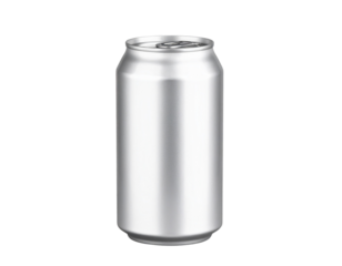 330ml Glossy Aluminum Soda Can with Pull Tab, Front View, Isolated on a Transparent Background”