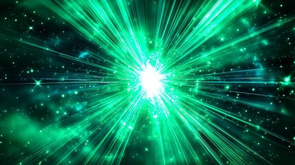 Fototapeta premium Vibrant green energy burst radiating through a starry cosmic expanse, evoking wonder and power.