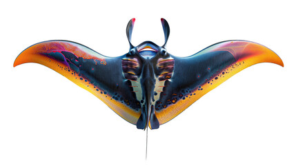 Colorful manta ray with elegant wing-like fins isolated on transparent background. PNG