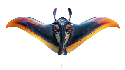 Colorful manta ray with elegant wing-like fins isolated on transparent background. PNG