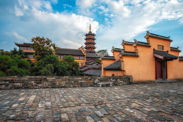 Ancient Chinese Temple Architecture in Autumnal Sunlight