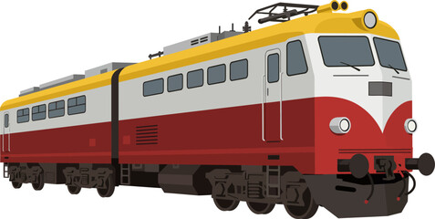 Detailed illustration showcases a vibrant train engine design with classic lines and modern details, perfect for rail enthusiasts