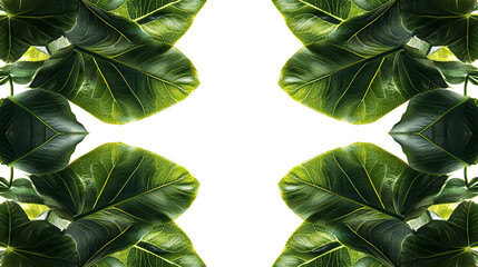 Lush green leaves form a vibrant natural frame on a transparent background. PNG