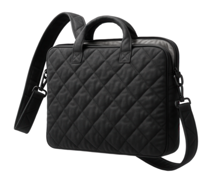 Quilted textile bag with a padded strap, suitable for carrying a laptop to and from a home office.