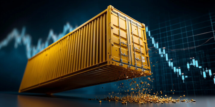 Trade war impact on logistics and export trends analyzing stock charts in global shipping environment