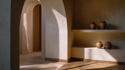 Elegant interior design with pottery in soft light