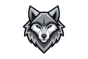 Intense gray wolf head displays a bold outline with striking white eyes