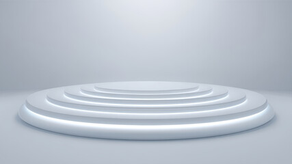 Modern minimalist design features a circular stage