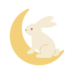 かわいいうさぎが三日月に座るイラスト


