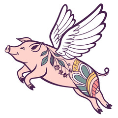 Flying Pig silhouette vector illustration
