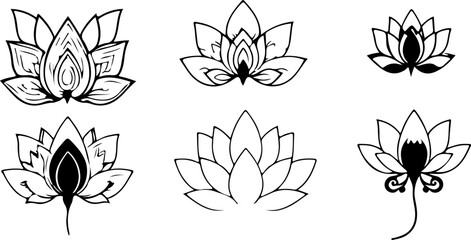 Water Lily Silhouette Vector Set, Water Lily Outline Vector Art, Water Lily Flower Silhouette Collection, Set of Water Lily Vector Illustrations, Botanical Water Lily Silhouette Set, Minimalist Water