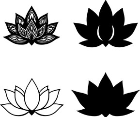 Water Lily Silhouette Vector Set, Water Lily Outline Vector Art, Water Lily Flower Silhouette Collection, Set of Water Lily Vector Illustrations, Botanical Water Lily Silhouette Set, Minimalist Water