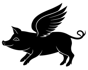 Flying Pig silhouette vector illustration
