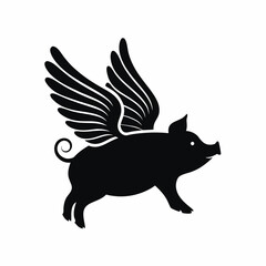 Flying Pig silhouette vector illustration