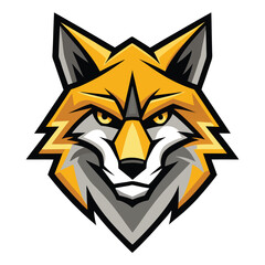 Isolated fox mascot logo with a stylized design displays a determined gaze upfront