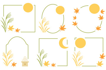 満月と紅葉のシンプルな和風フレーム

