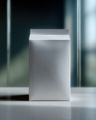 Empty white carton placed on a reflective surface