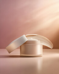Luxurious skincare cream jar on a soft surface