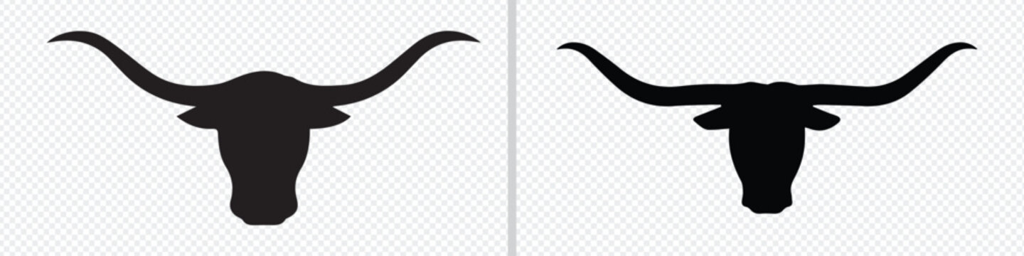 Longhorn Bull Head Silhouette. Bull head logo. Bull head icon set.