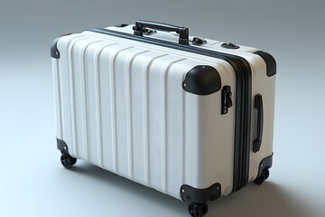 Pristine White Suitcase with Black Accents, Ready for Travel Adv