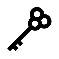 Obraz premium Black and white icon of an ornate skeleton key, symbolizing access, hidden knowledge, secrets, or unlocking spiritual potential. 