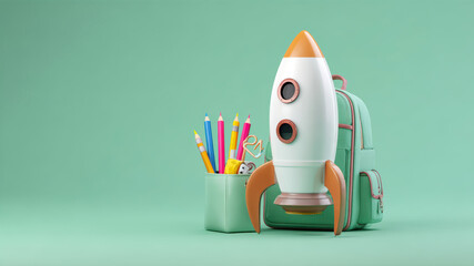 Creative space with rocket and supplies