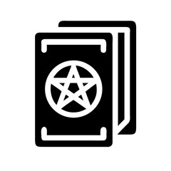 Black icon of tarot cards featuring a pentacle symbol, representing the suit of pentacles, earth energy, and material aspects in divination.
