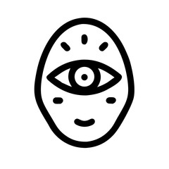 Black outline icon of a face with a single large eye in the forehead, representing the third eye, spiritual vision, and inner wisdom.
