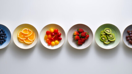 Colorful fruits on plates for freshness