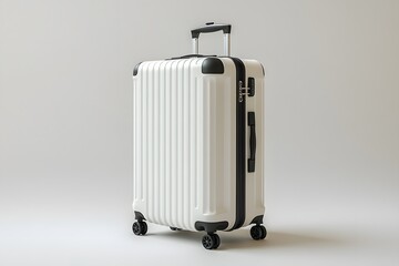 Pristine White Suitcase with Black Accents, Ready for Travel Adv