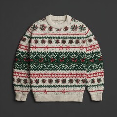 Cream sweater with festive, patterned design