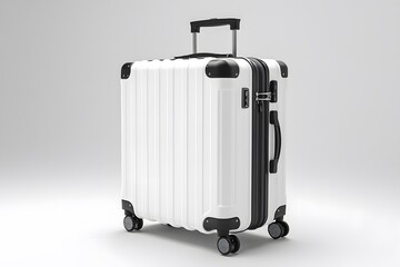 Pristine White Suitcase with Black Accents, Ready for Travel and