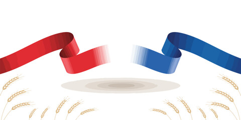 French emblem with red and blue ribbons – vector illustration of circular badge with wheat stalks, symbolizing unity, agriculture, and honor