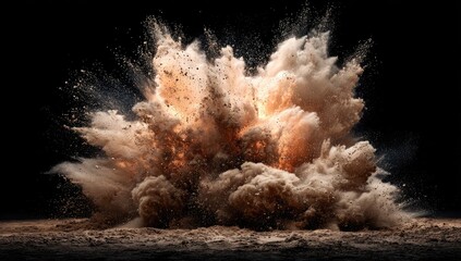 Explosive sand eruption on dark background