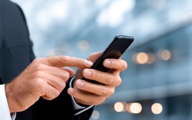 Businessman hands using smartphone. Ai Generative