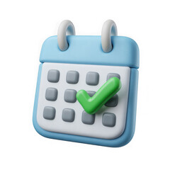 3d calendar with green checkmark isolated on transparent background