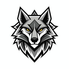 Striking wolf head gazes intently, showcasing powerful, angular gray fur and intense yellow eyes