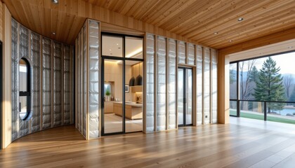 Obraz premium vacuum insulation panels using air removal for maximal heat blockage, futuristic home detail with clean lines.