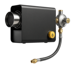 Gas heater with a high-pressure regulator and durable steel construction for outdoor event setups.