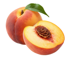 Juicy ripe peach with slice isolated on white background perfect for fresh fruit lovers photo