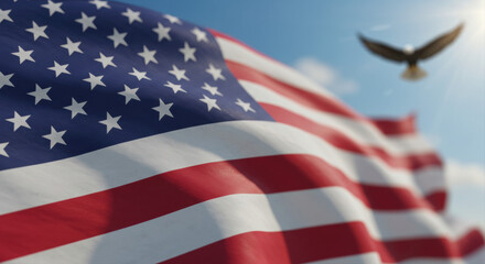 Waving american flag with eagle