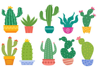 Cute Potted Cacti Collection – Cartoon Houseplants Clipart © agung