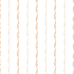 Wavy vertical lines seamless pattern, abstract algae, seaweed composition. Watercolor illustration isolated background. Design for children's decor, wallpaper, packaging, stationery. Beige, orange
