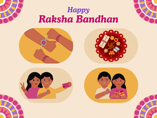 Cute vector illustration of Brother and Sister celebrating Raksha Bandhan. Happy Raksha Bandhan.