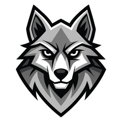 Wolf's head features geometric shapes and intense eyes, showcasing its strength and determination