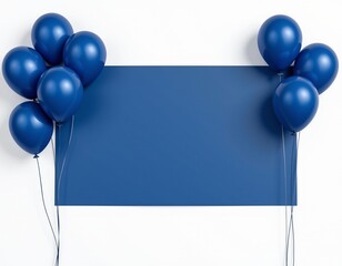 dark blue balloons on a blue background with a dark blue banner, place your text here, optimize for photo use, white background,4k.