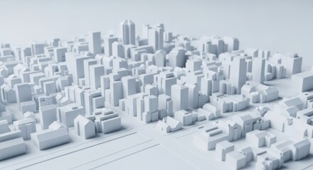 Naklejka premium White Architectural Model of Urban Cityscape with Modern Buildings and Streets